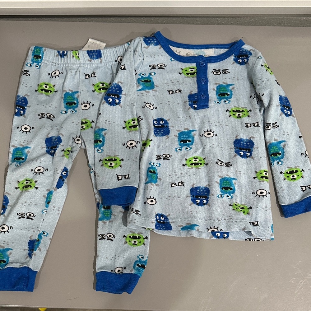 Kids Blue Monster Print Pajama Set - Brand: